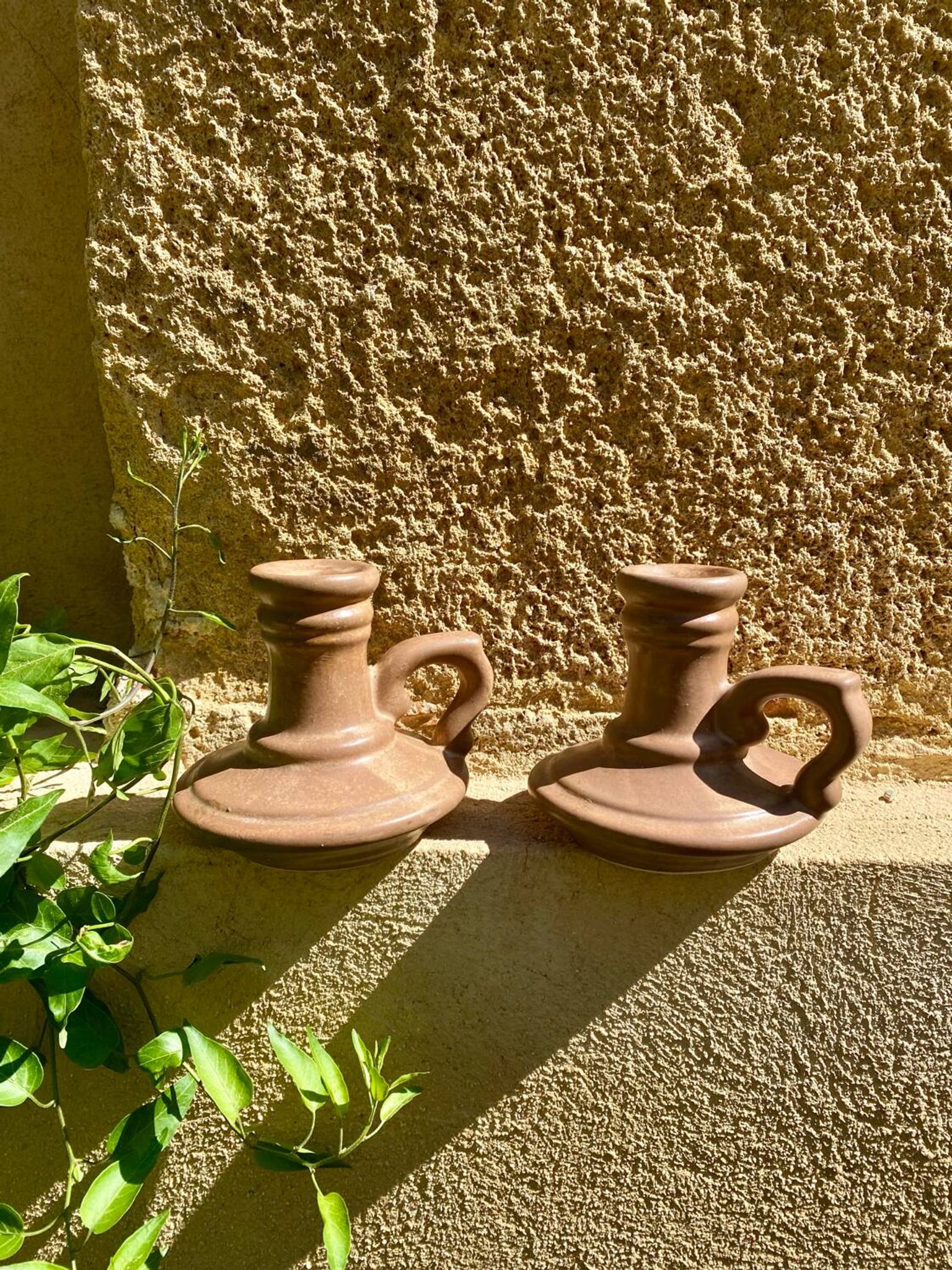 Vintage stoneware candle holders
