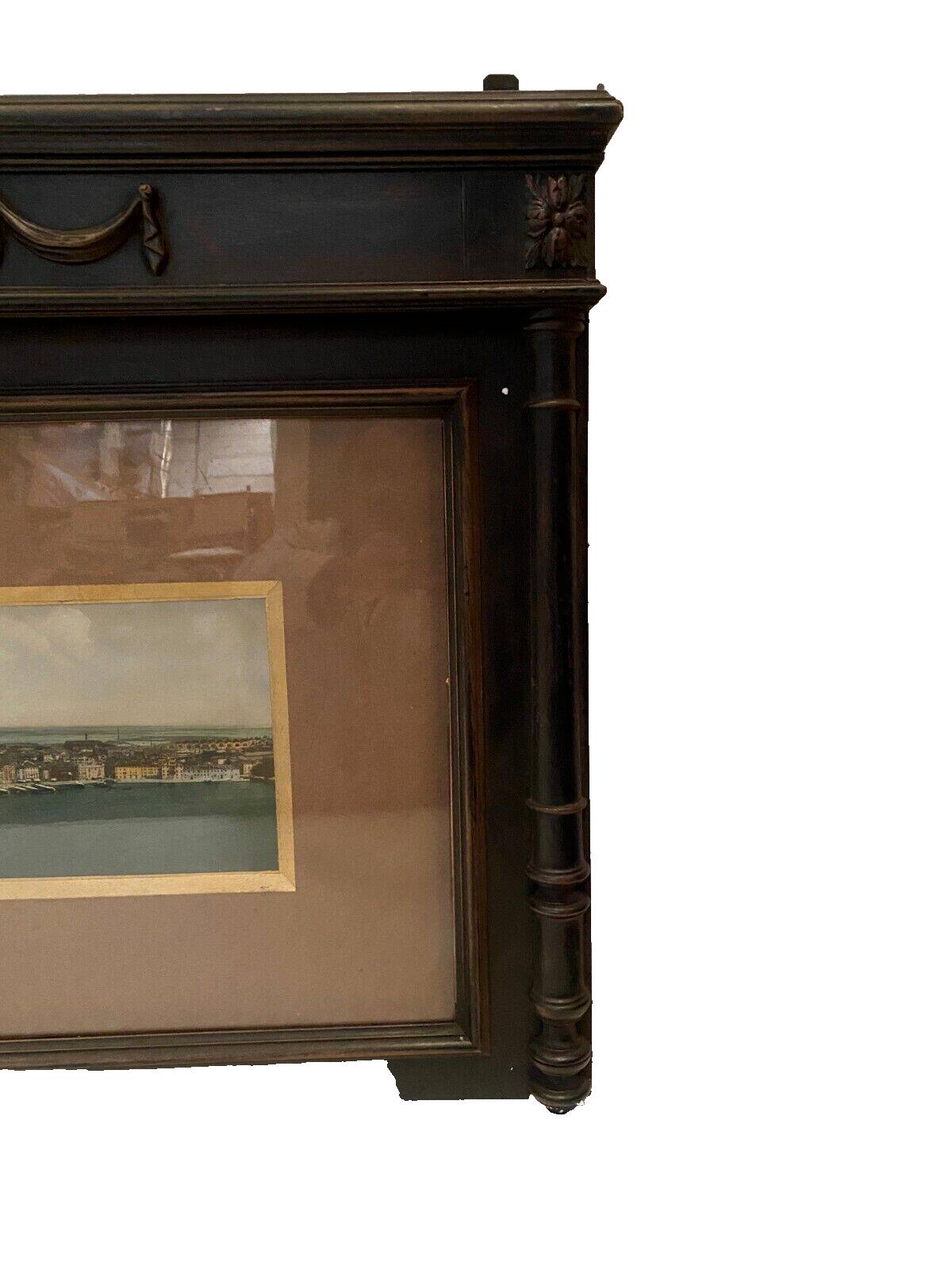 Panoramic view of Venice in a 20th century carved walnut frame