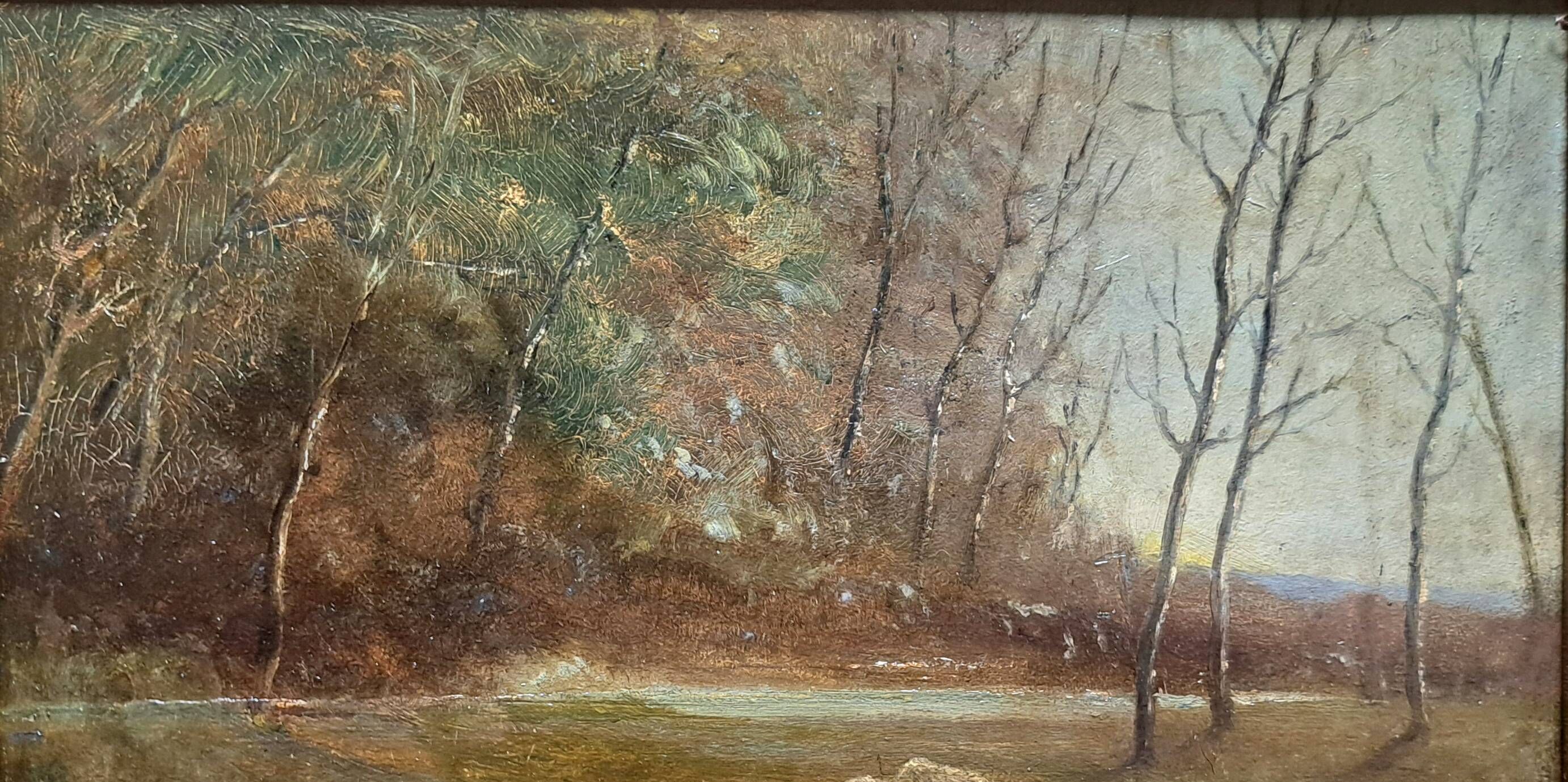 Impressionist painting, oil on wood signed, pastoral scene, Barbizon school