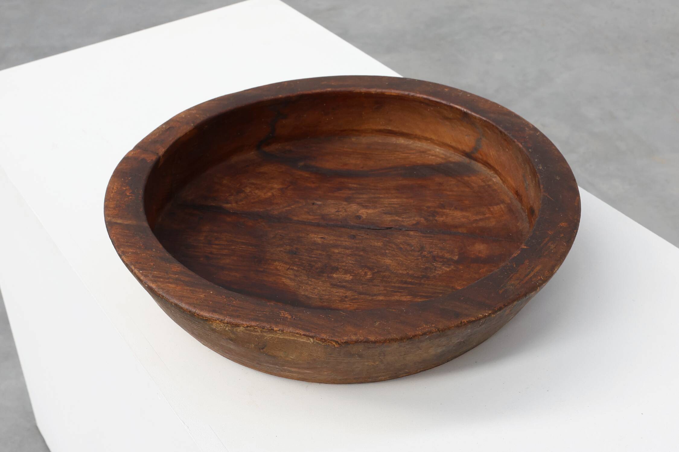 Large handcrafted solid wooden bowl in wabi wabi style, France ca. 1950