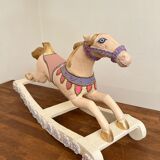 Hand-painted antique rocking horse – pastel nursery decor, heirloom toy