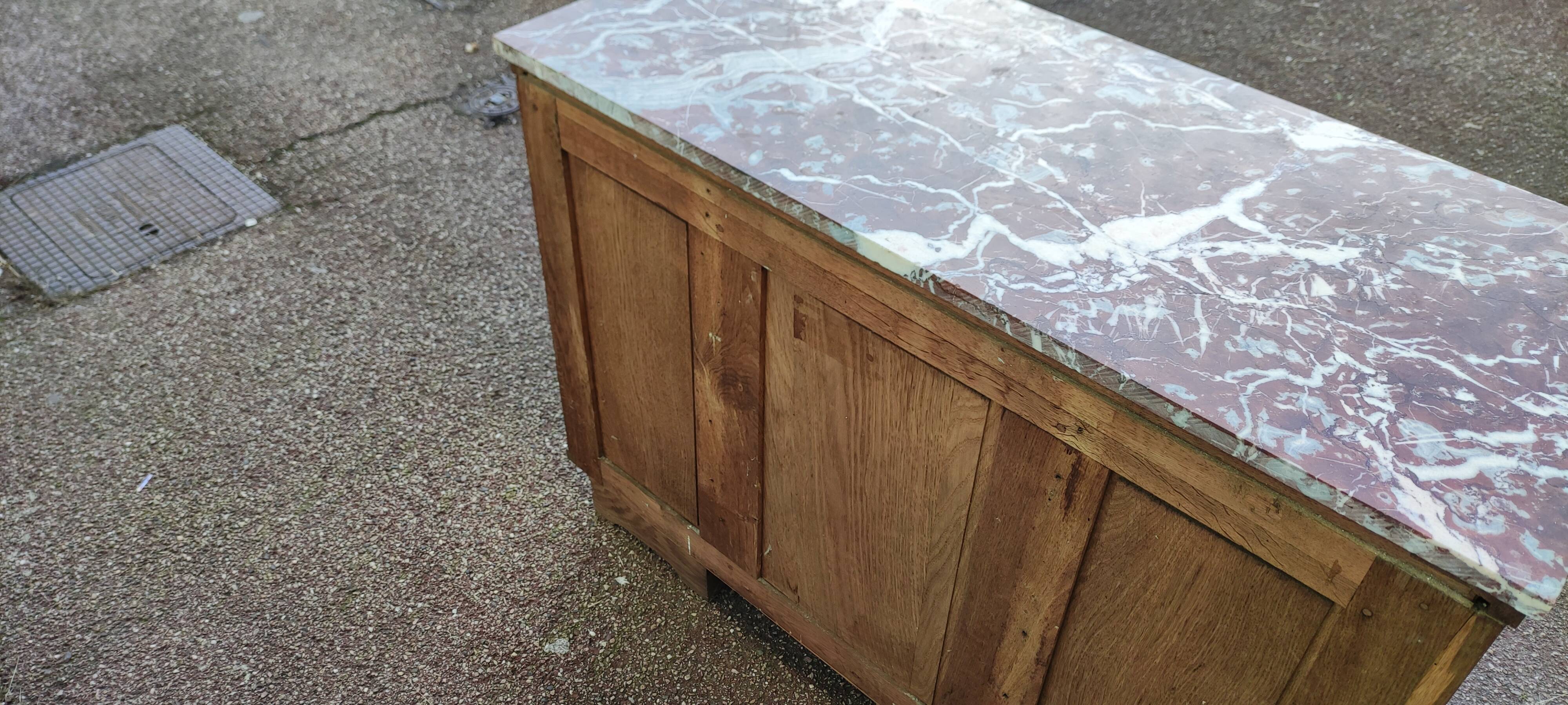 Small Buffet Commode Solid wood 4 drawer - Red marble - 1950
