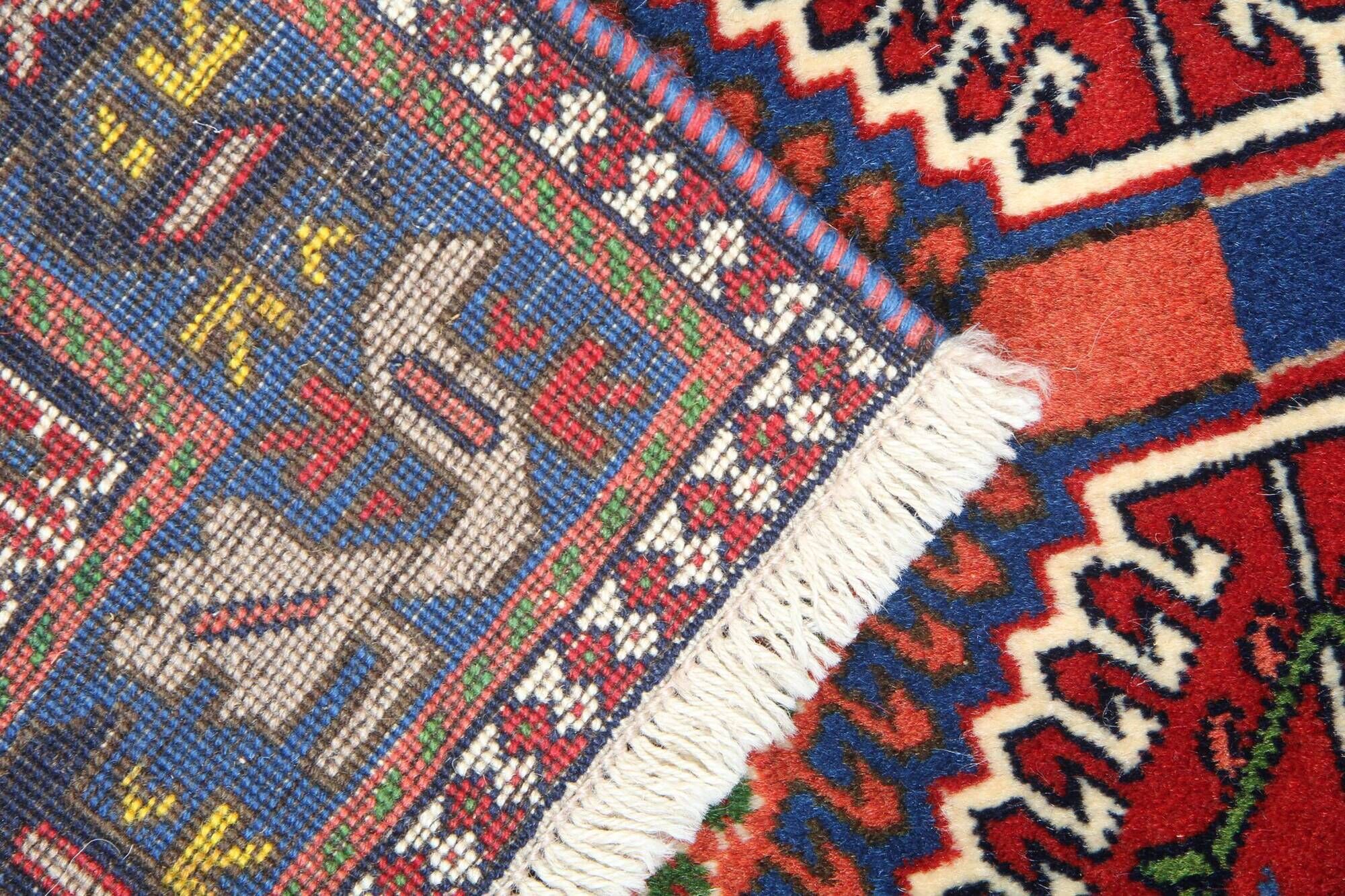 Traditional oriental wool carpet hand made red blue area rug- 83x127cm