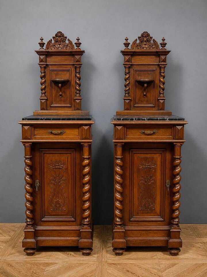 Pair of small side tables or bedside tables from the Napoléon III period, in walnut.