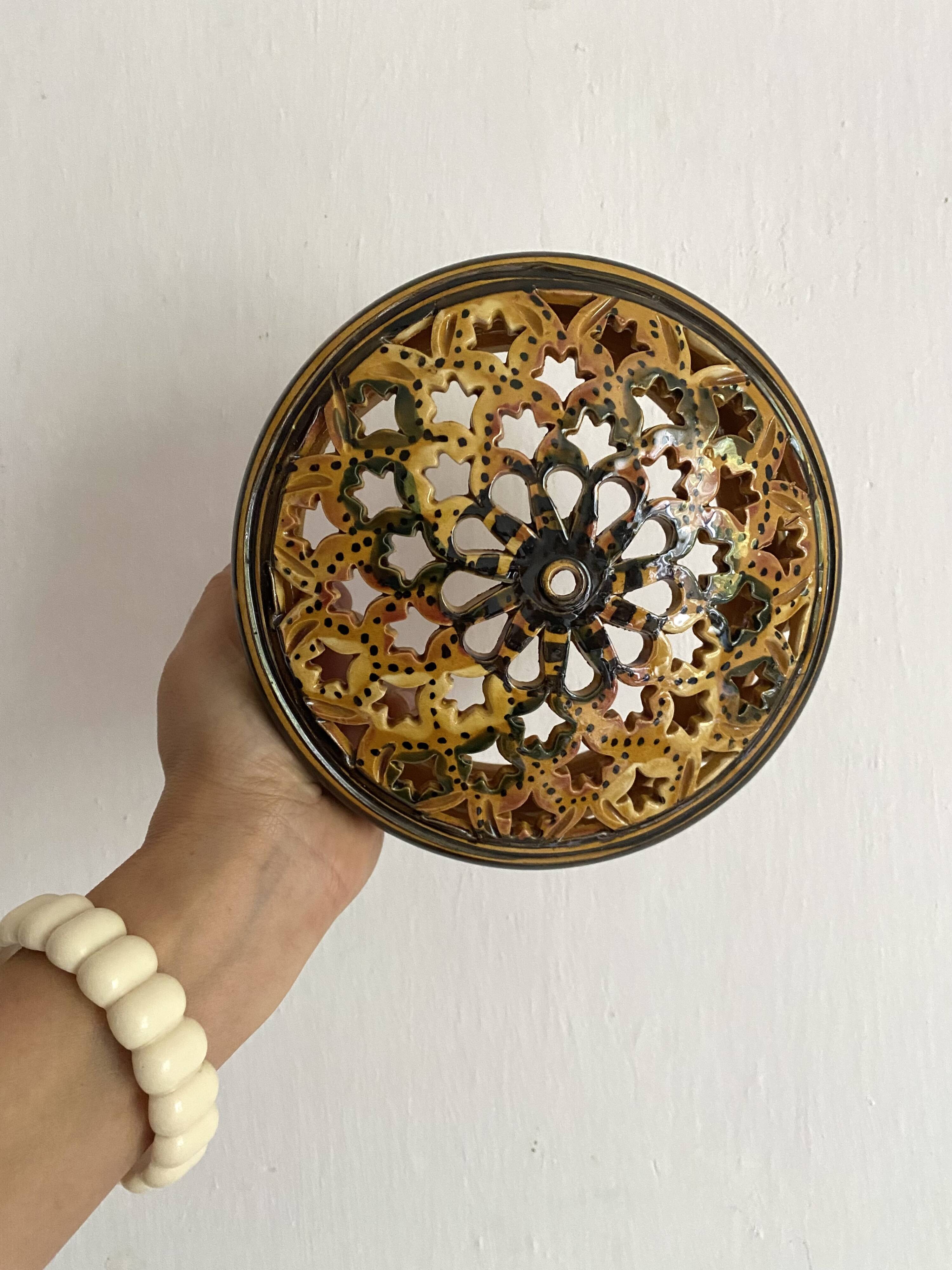 Pair of enamelled terracotta wall lights