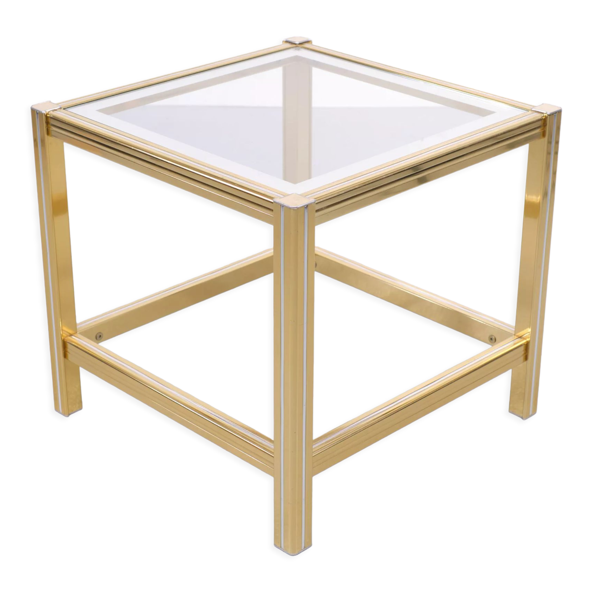 Hollywood regency brass side mirror side table, 1970s