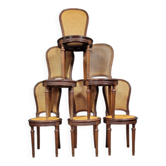 Série de 6 chaises raquettes style Louis XVI en acajou vers 1880