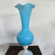 Paire de vase en verre soufflé bleu opalin – H. 35 cm