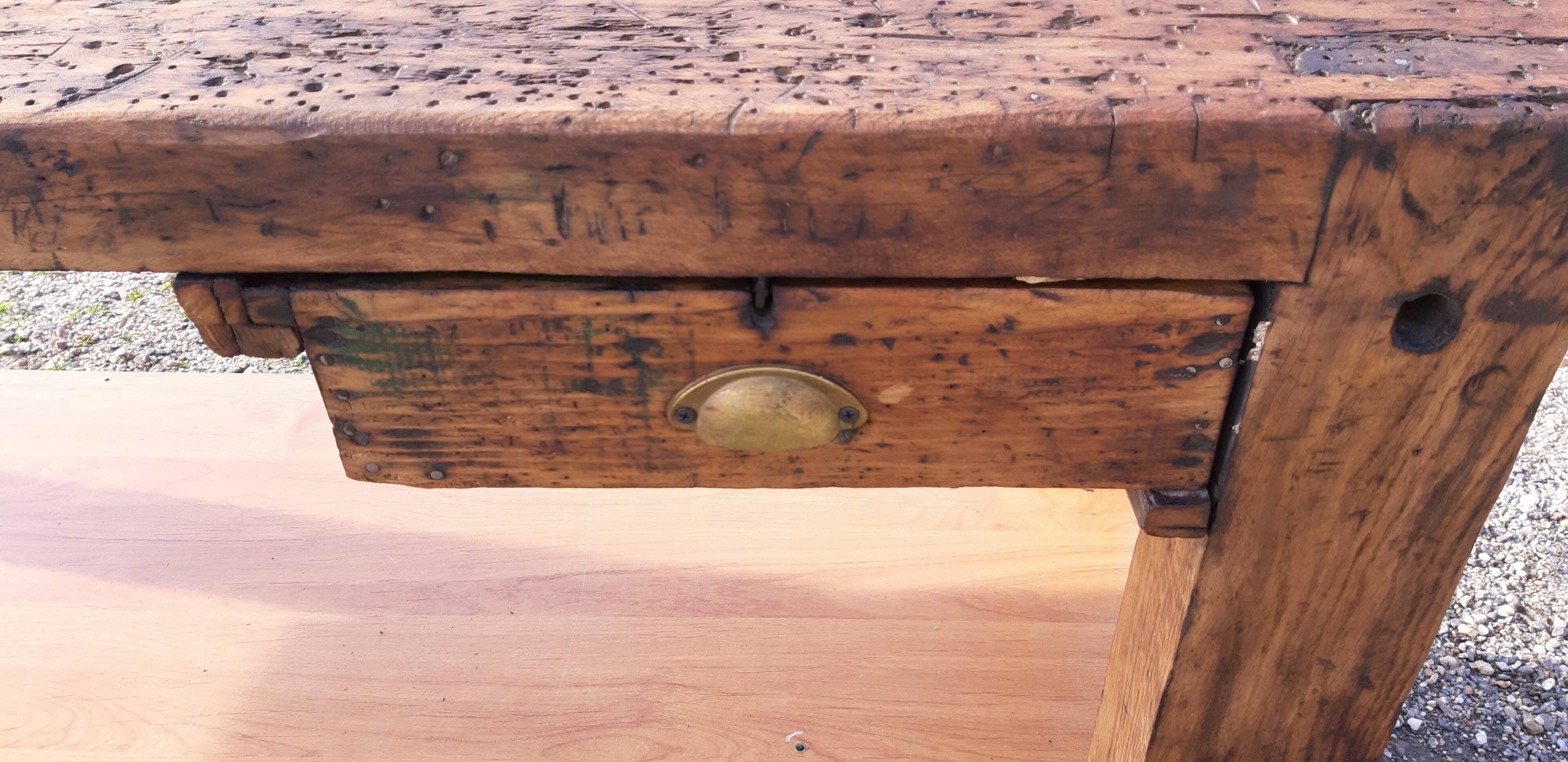 Old Wood Workbench, 1 Drawer and Shelf