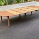 Round extendable banquet table stripped in solid mahogany with 4 extensions, 19th century.