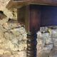 Oak console and walnut feet