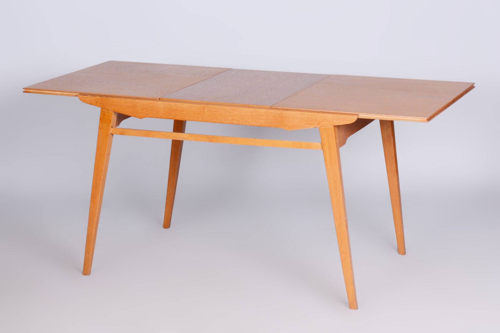 Restored Midcentury Oak Extendable Dining Table, Revived Polish, Czechia, 1950s