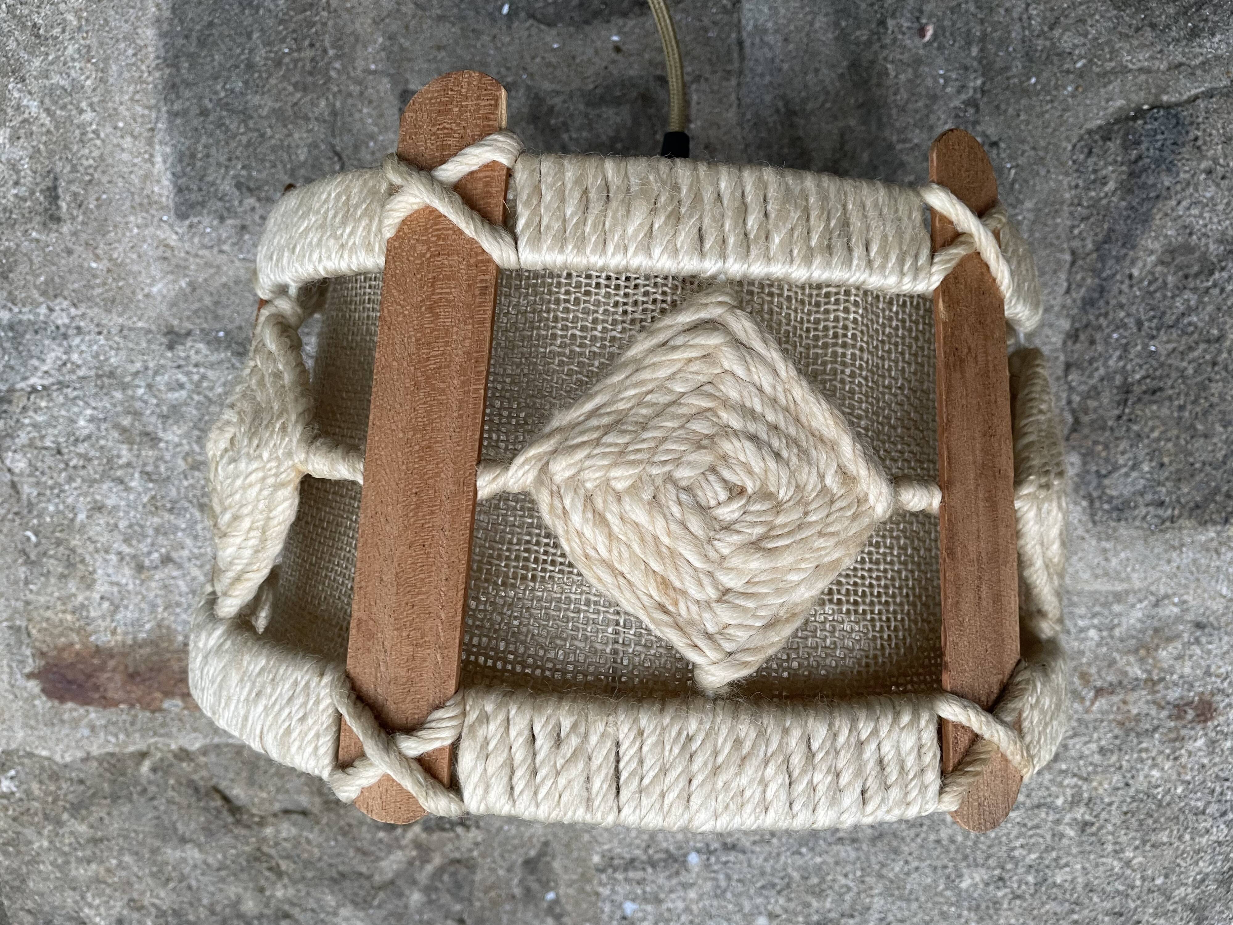 Scandinavian style jute and wood pendant light