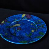 Grand plat décoratif bleu "Oiseaux" – signé Molin