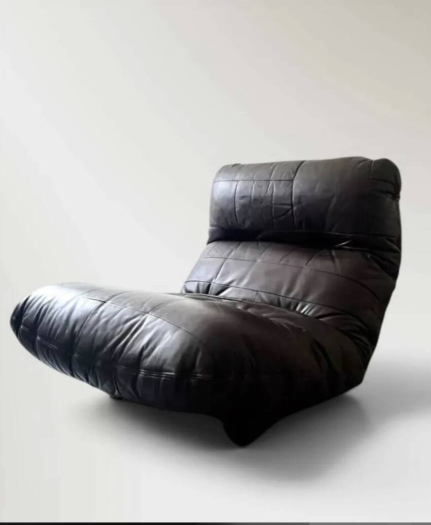 Marsala armchair in plexiglass & brown patchwork leather, Ligne Roset 1970