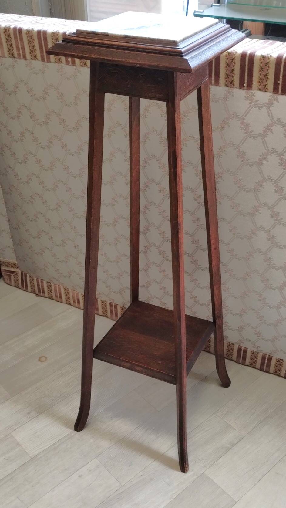 Solid wood side table with marble top