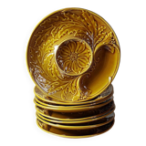 Set of plates, artichoke dishes, mustard yellow earthenware Gien vintage