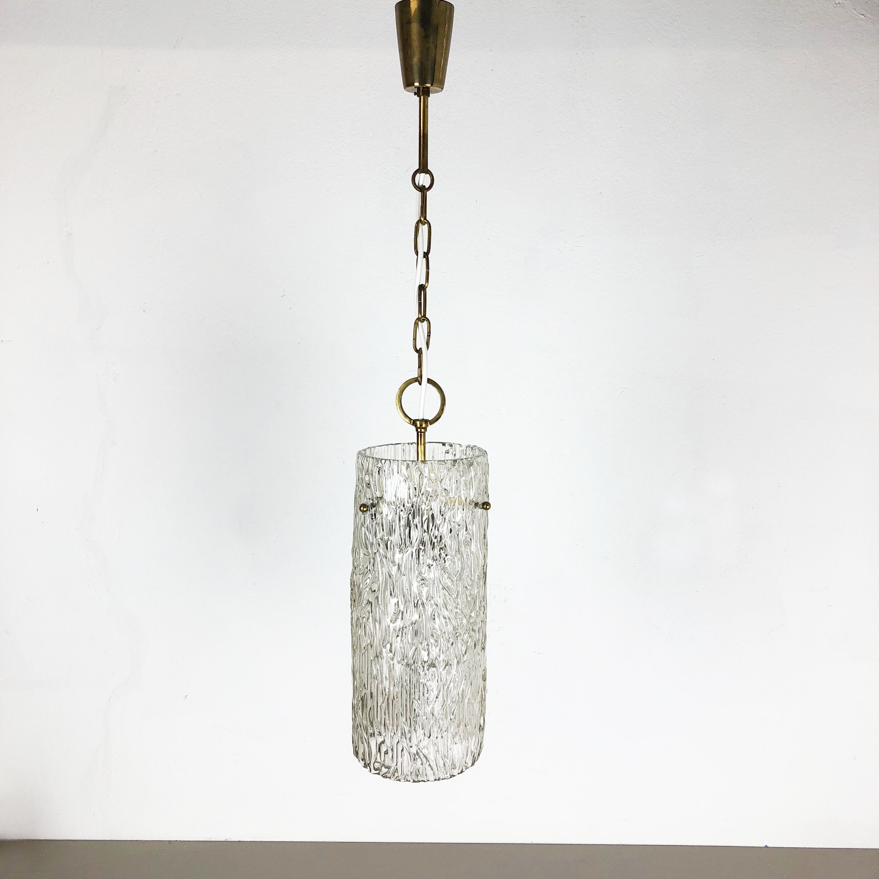 Hollywood Regency Ice Glass Hanging Light, J. T. Kalmar Lights, Austria, 1950s