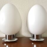 Pair of opaline wall lamps and chrome metal