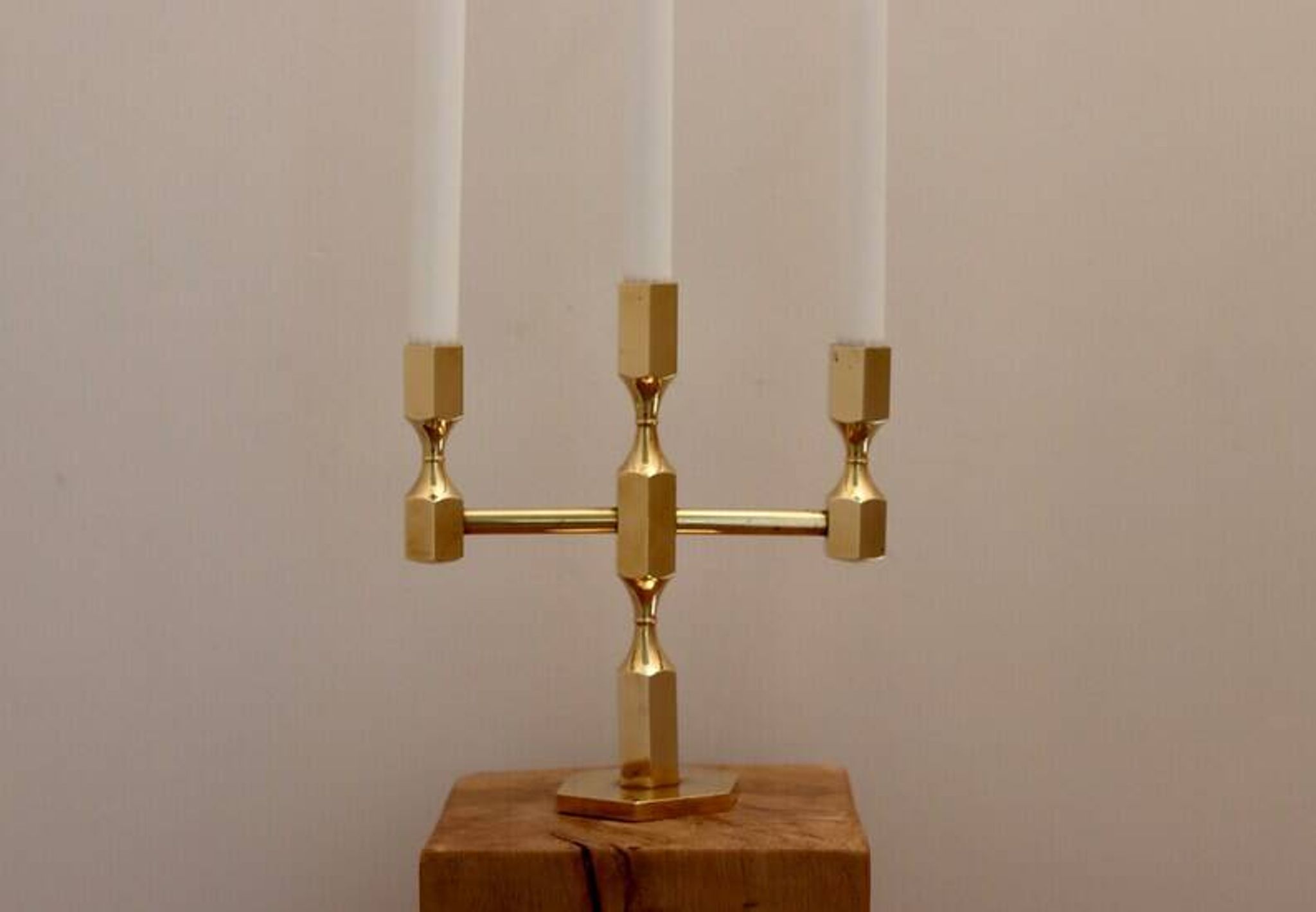 Vintage Swedish Three-Arm Brass Candleholder by Gusum, circa 1974