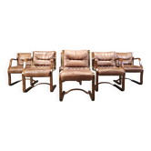 Vintage Asko Pajamies Finland leather plywood chairs, set of 6 - 1970s