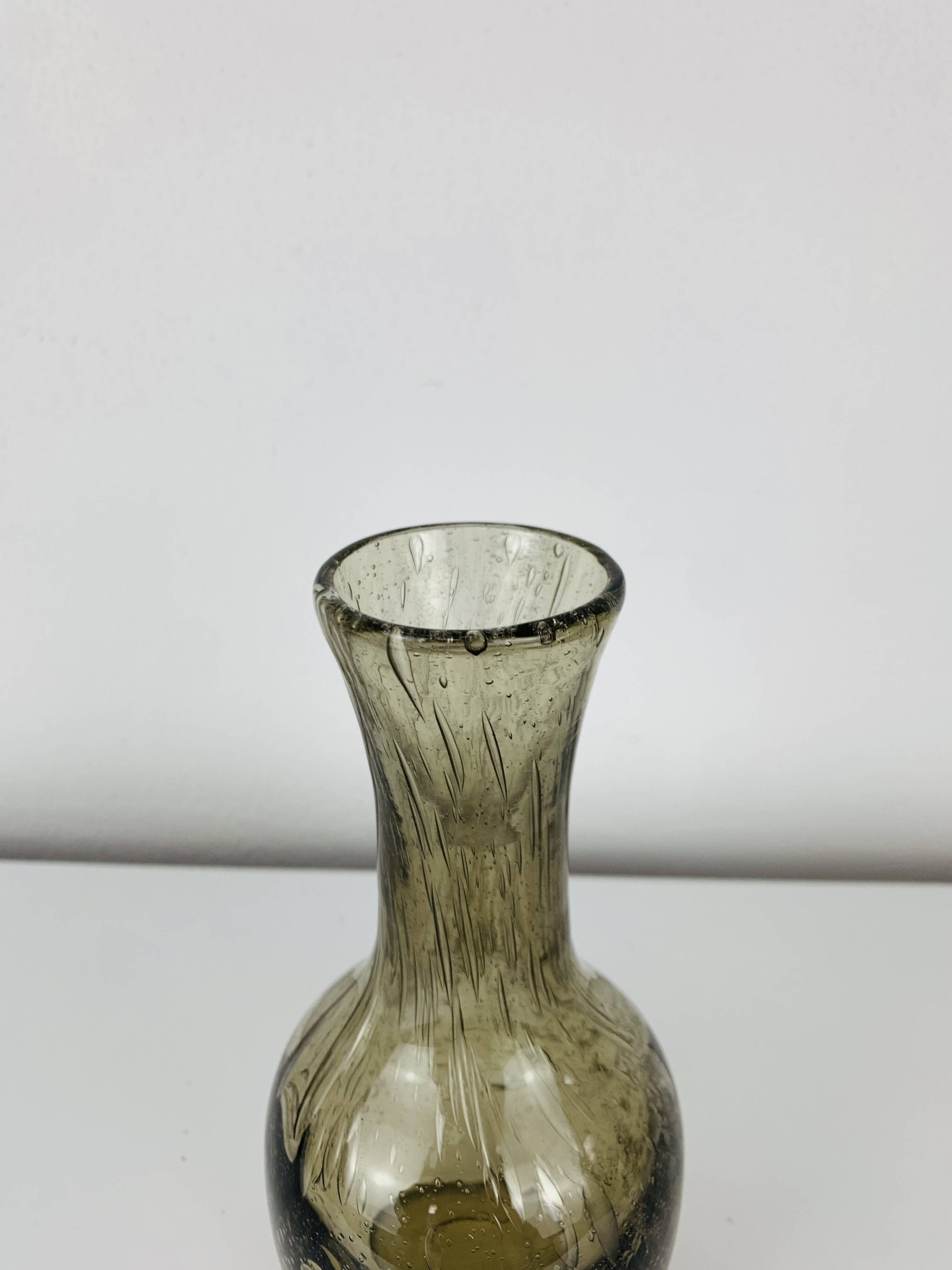 Vintage smoked bubble glass vase