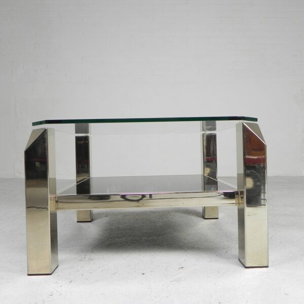 Belgo Chrom coffee table with 2 glass plates, 1970s