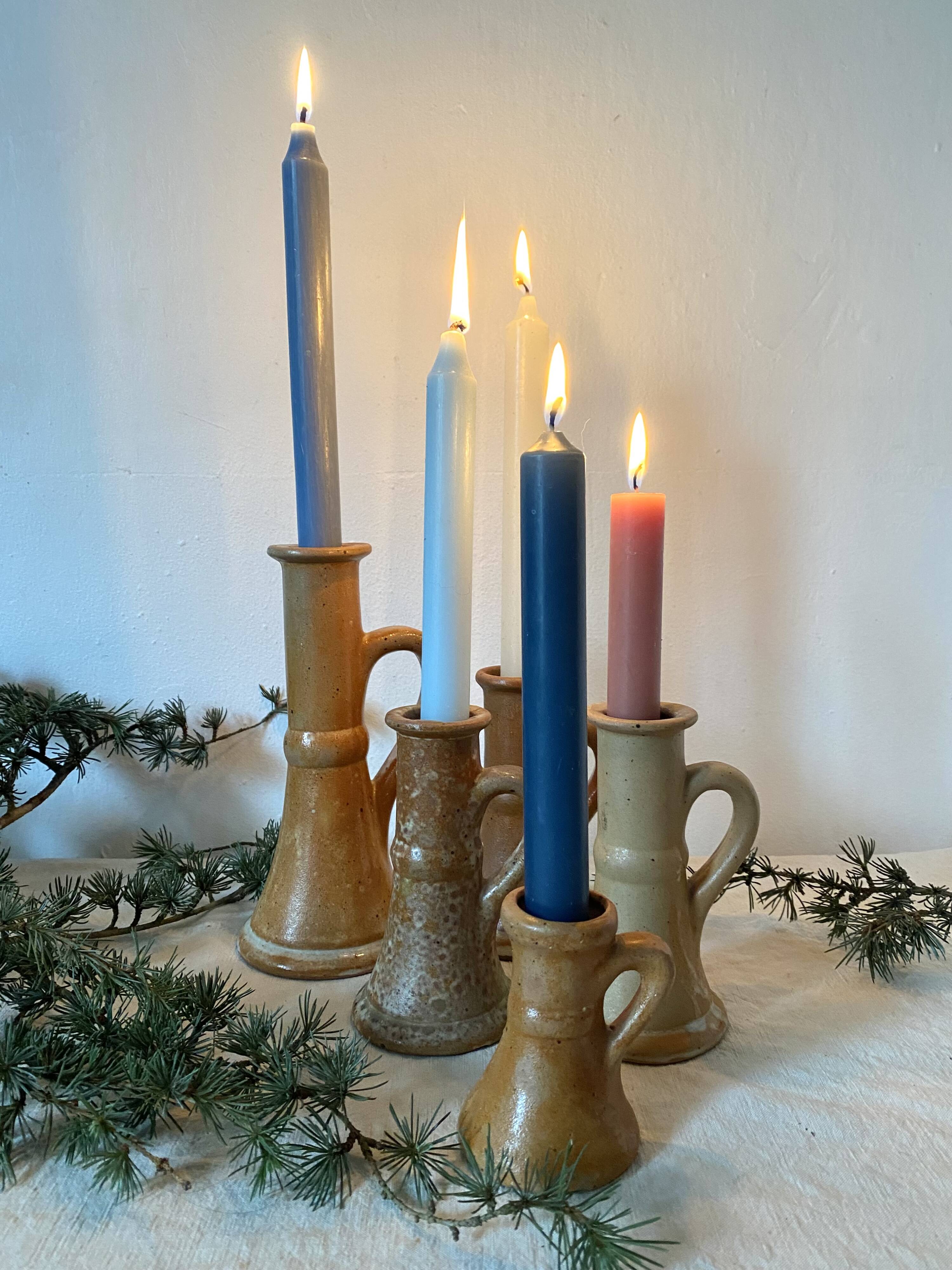 Stoneware candle holders x5