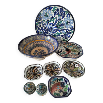 Set of 9 hand-painted Tunisian ceramics.