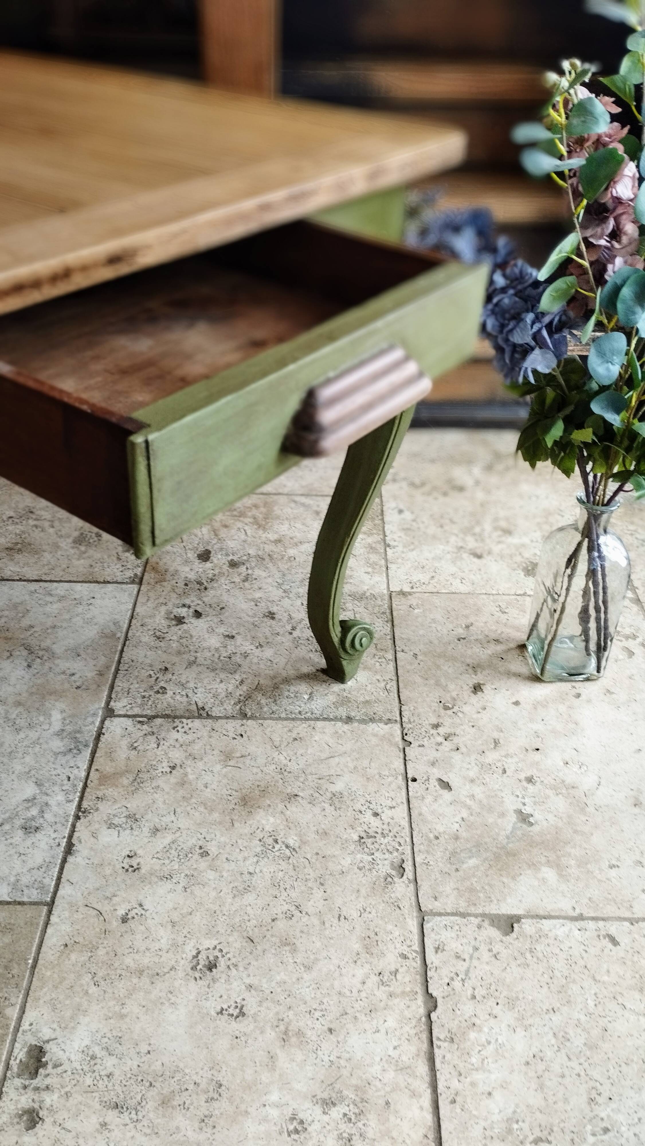 Olive green patinated table