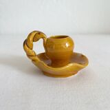 Mustard ceramic candle holder with vintage twisted handle