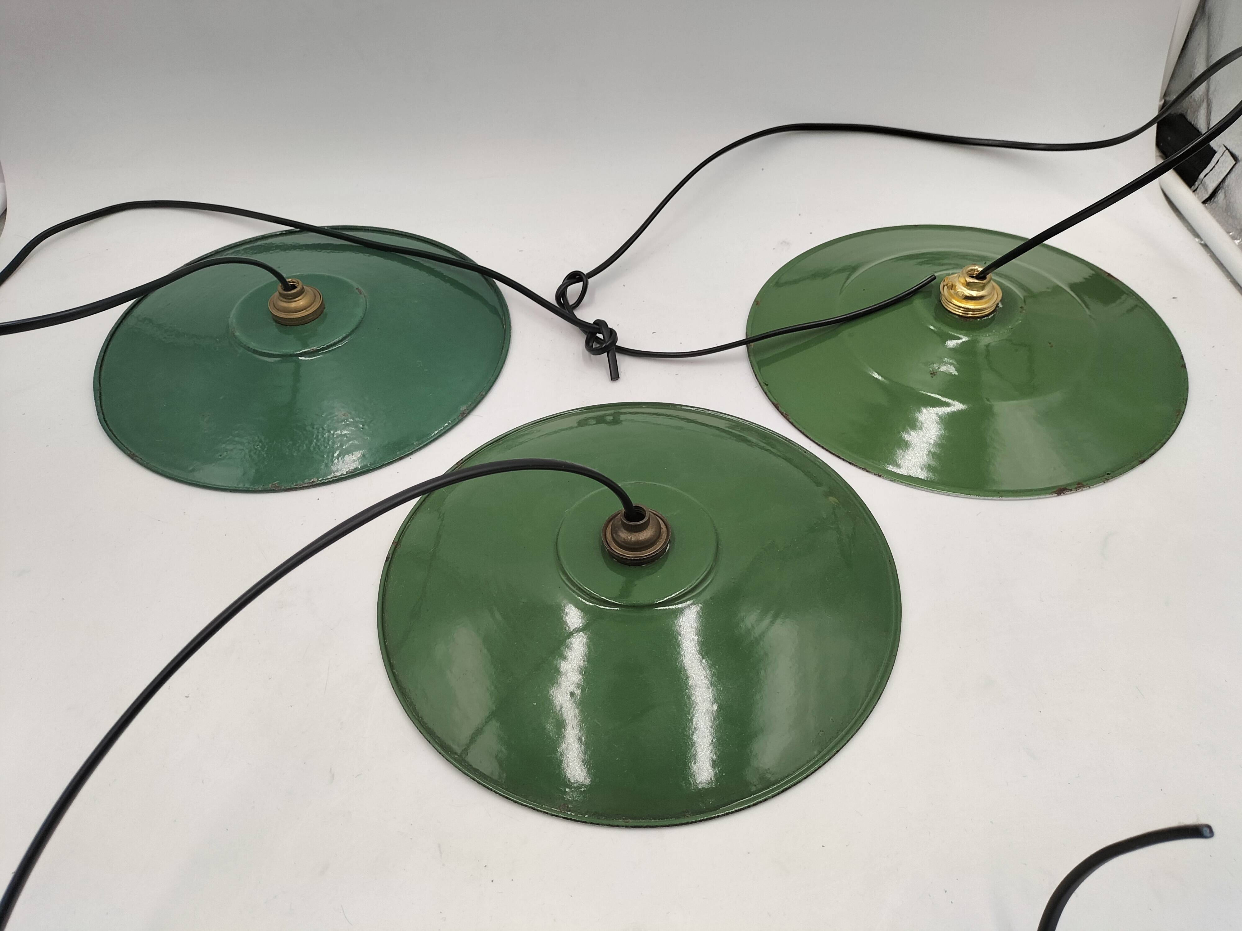 Set of 3 enameled sheet metal pendants
