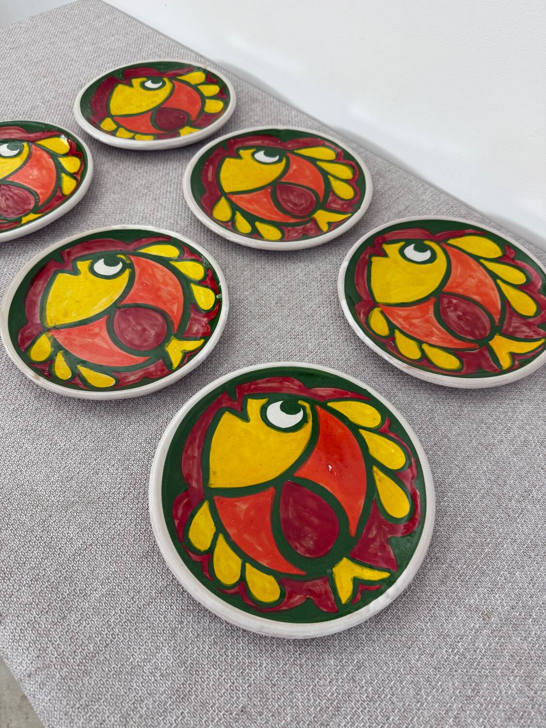 Italian ceramic plate set signed Desimone Italy fish decor 60s vintage