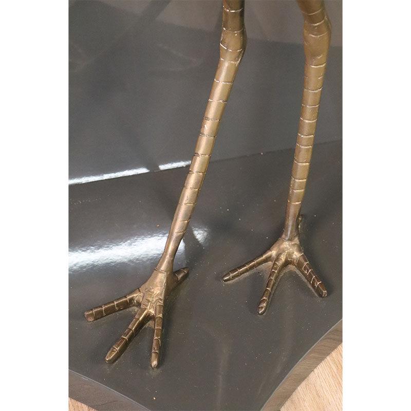Vintage lacquered wooden console decorated with brass herons 1970