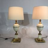Near Pair of Vintage Enamel Egg Table Lamps - 1970s Hollywood Regency Retro