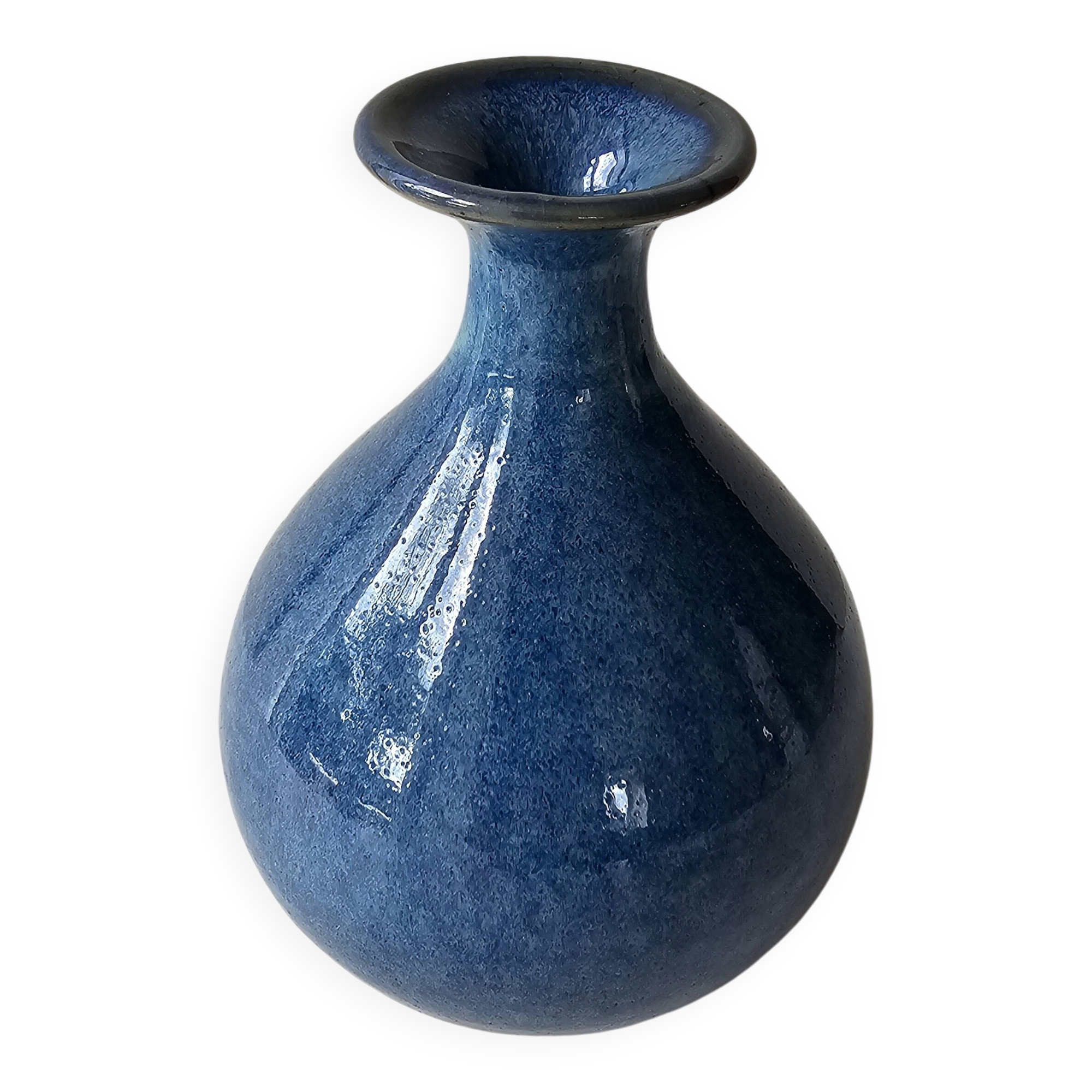 Blue ceramic ball vase (pictogram signature to be identified)