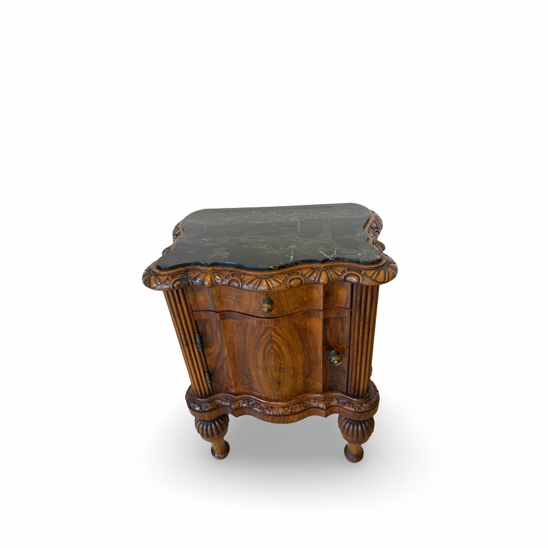art deco walnut serpentine nightstands, 1920s