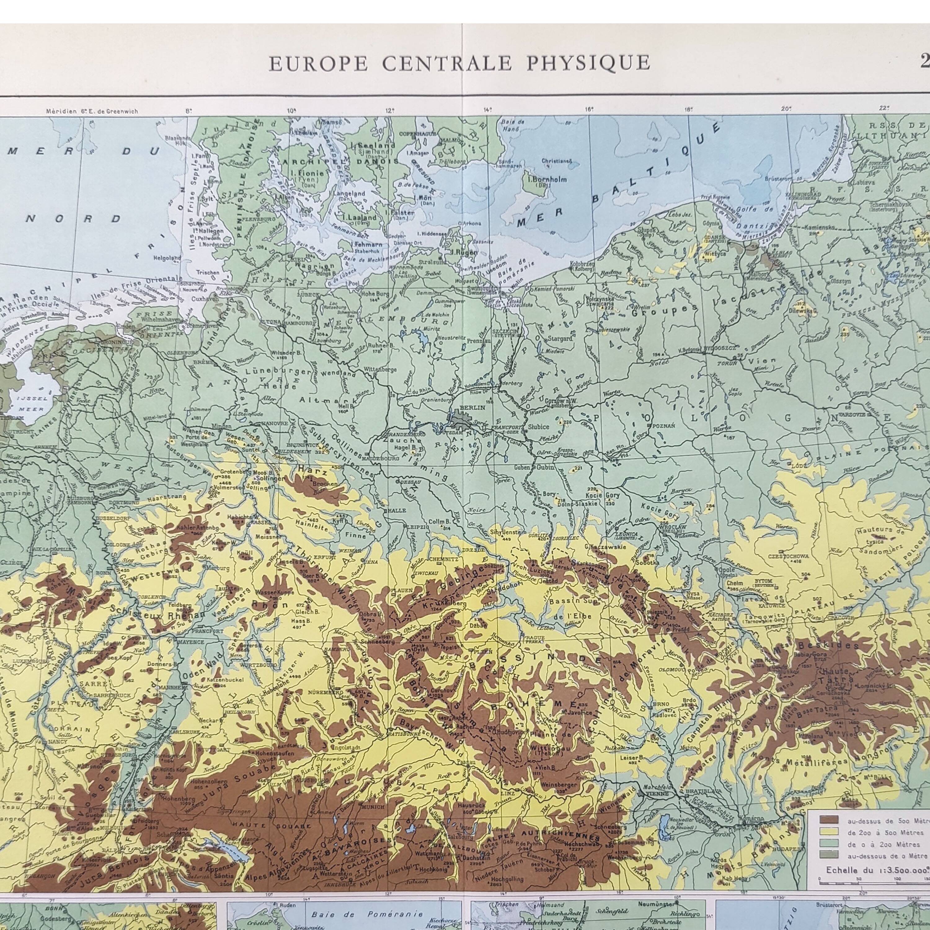 Old map of Northern Europe, Germany, Poland, Denmark, 43x43cm, from 1950