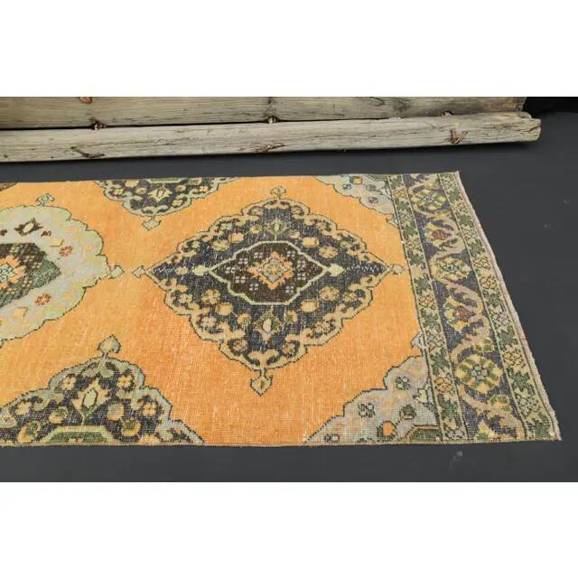 1970s Turkish Oushak Handmade Wool Cotton Orange Runner 98x171