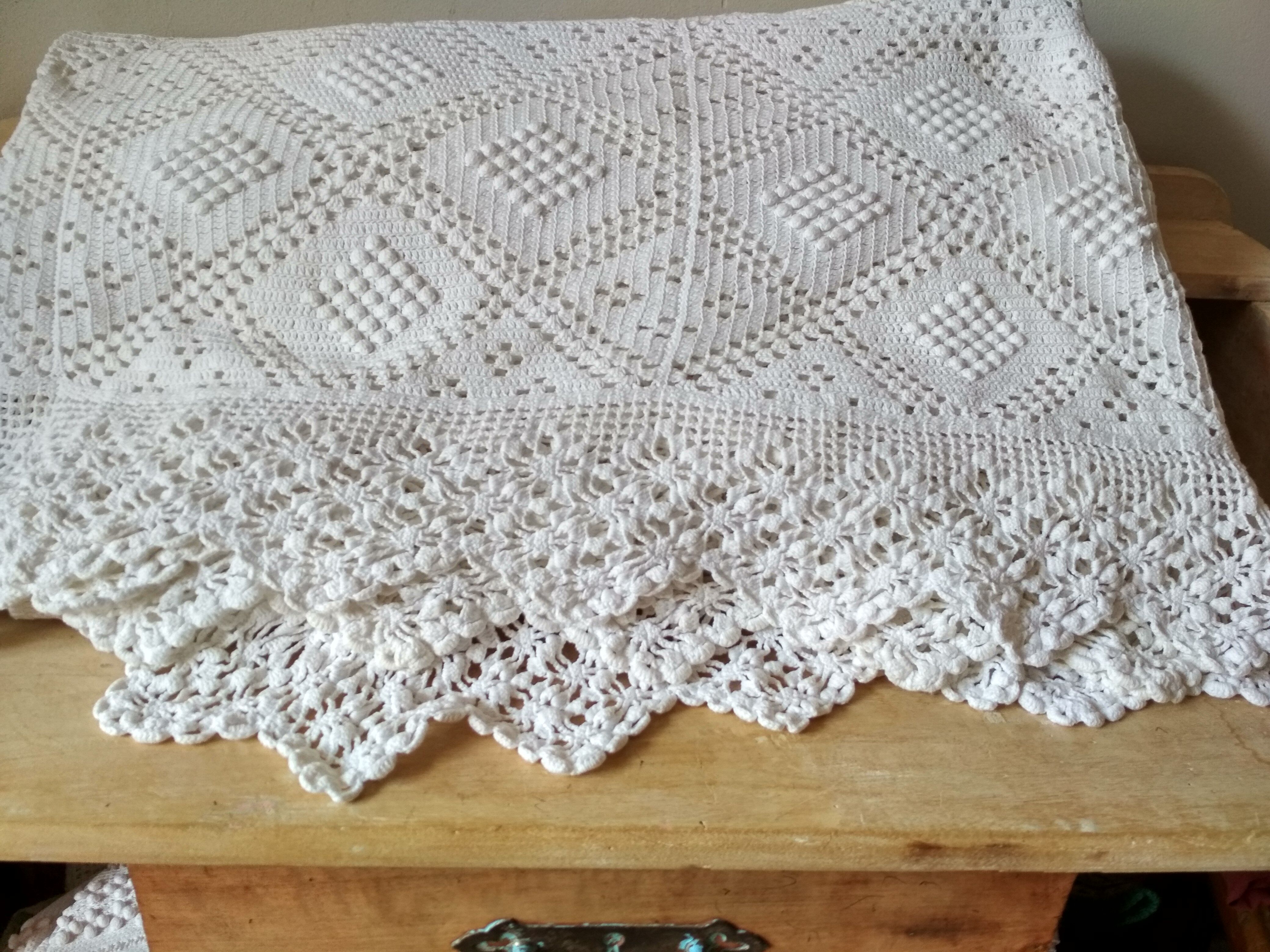 Dessus de lit en coton blanc écru jeté de lit en crochet