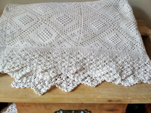 Dessus de lit en coton blanc écru jeté de lit en crochet