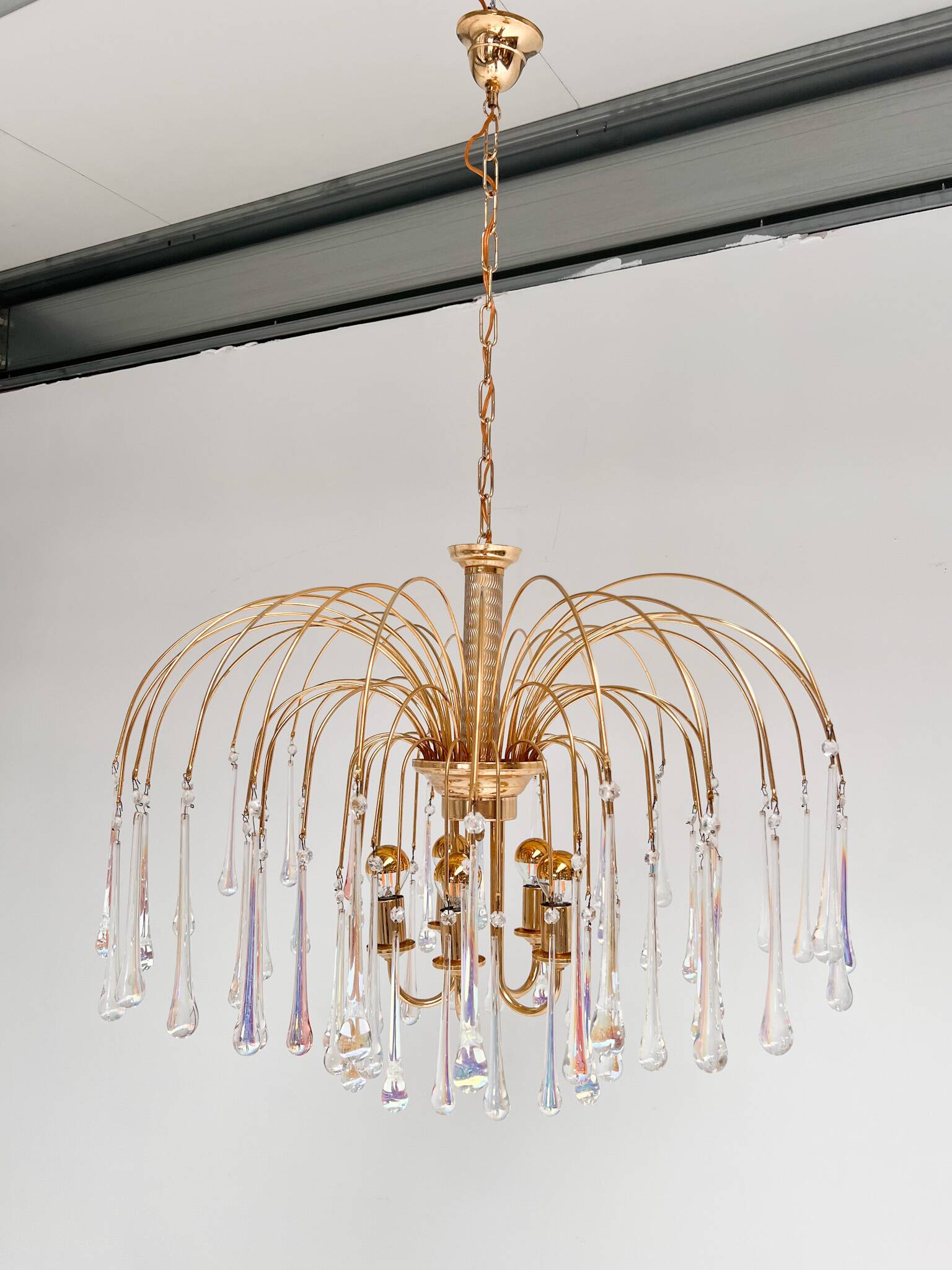 Italian Cascata chandelier with Murano drops, 1970s