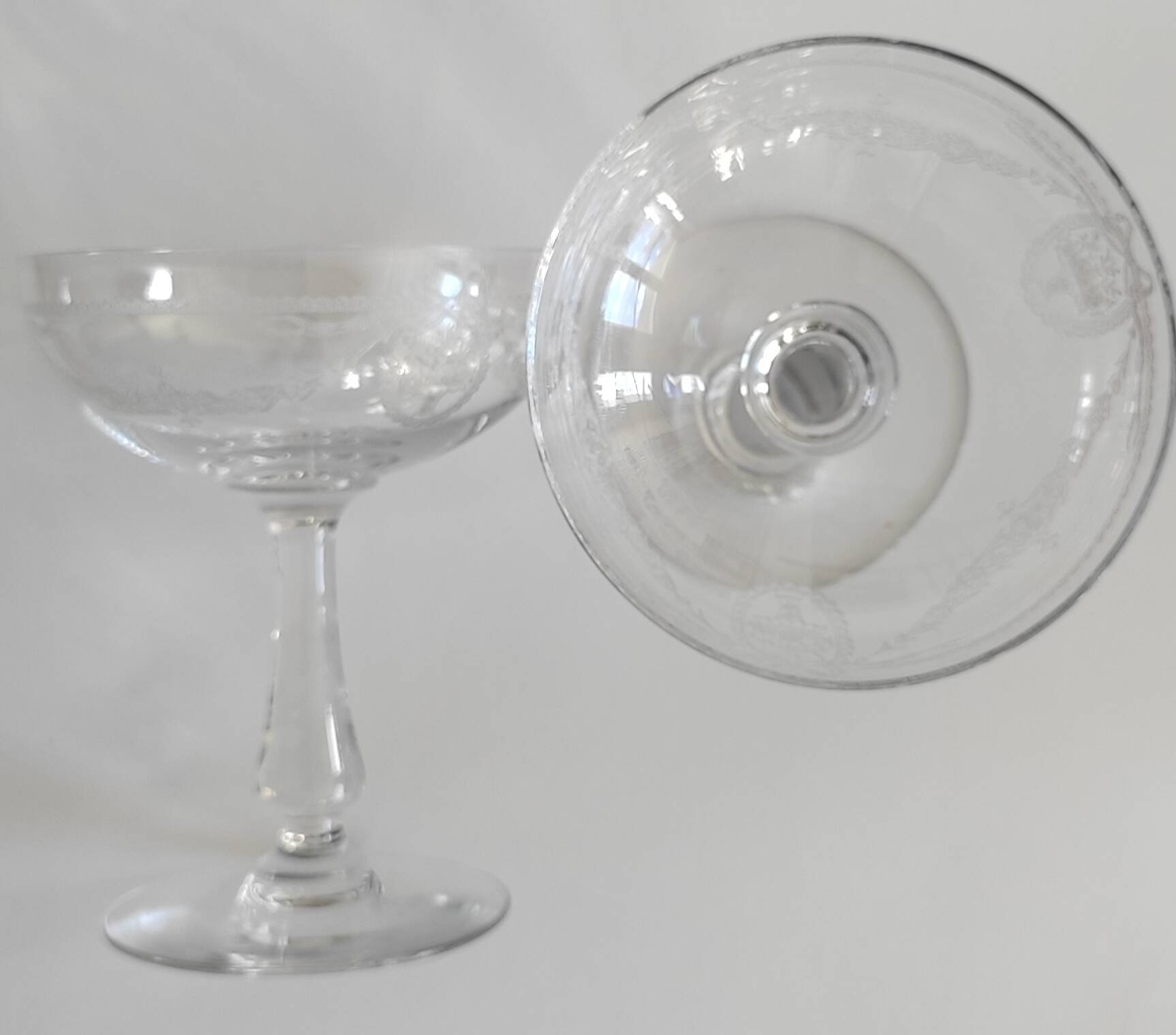 Crystal champagne coupes from Saint Louis.