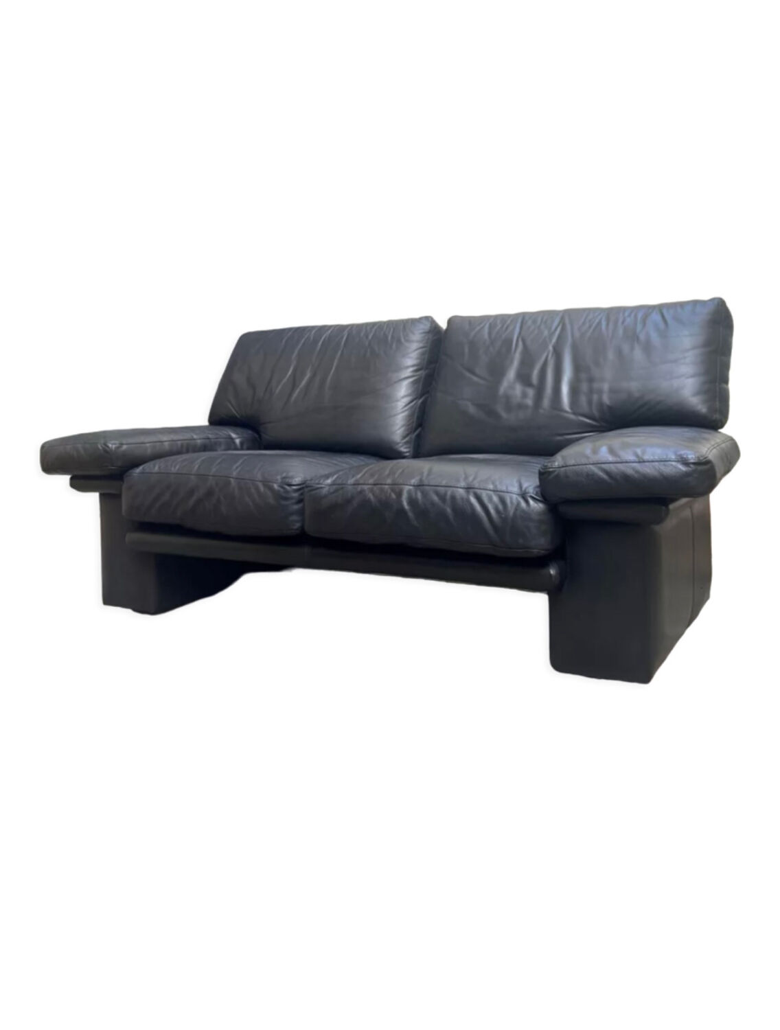 Vintage Italian sofa two places in black leather Italy 1980