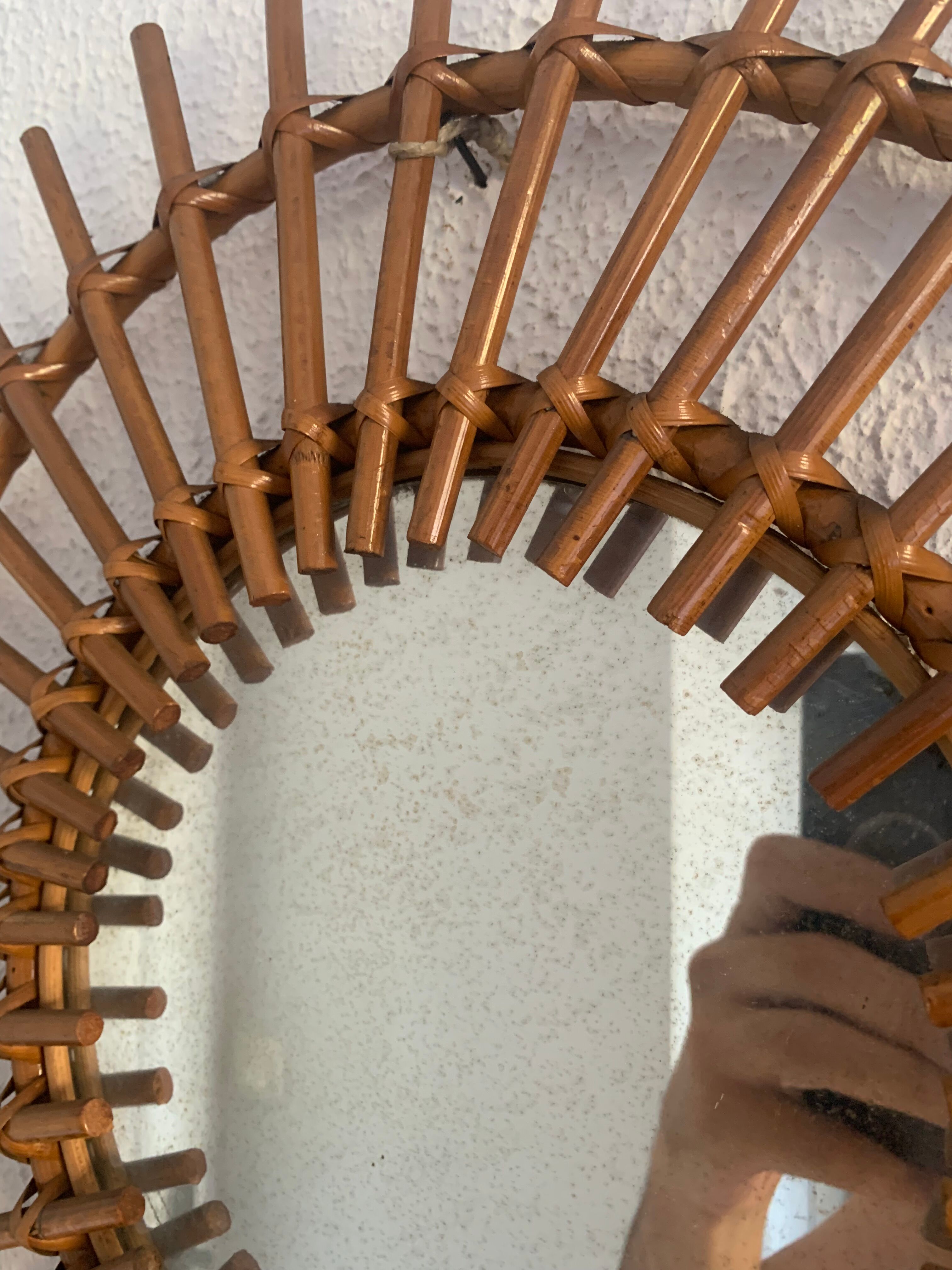 Vintage mirror 1960 rattan wicker sun - 55 cm