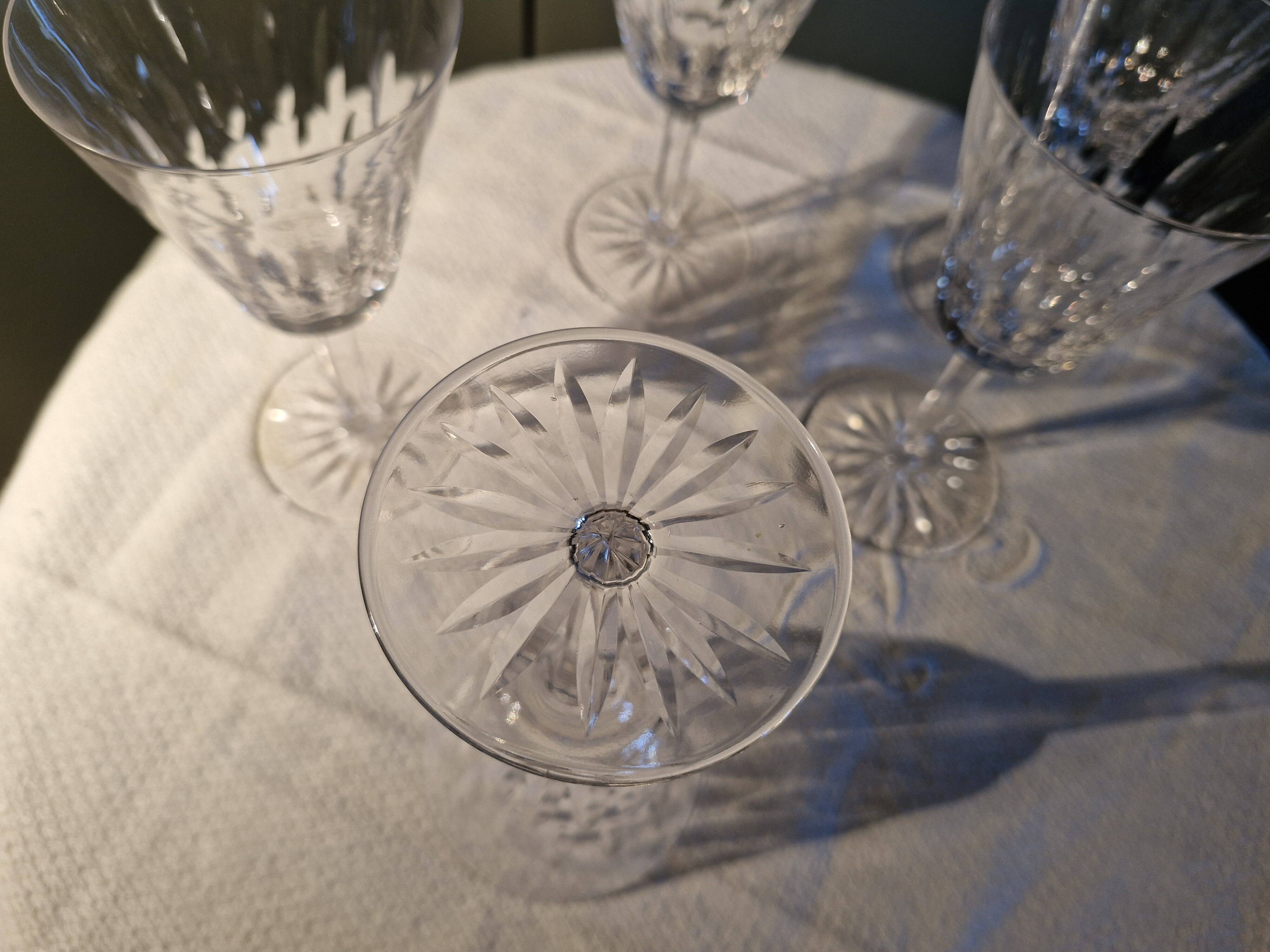5 antique large glasses for wine/water, cut crystal