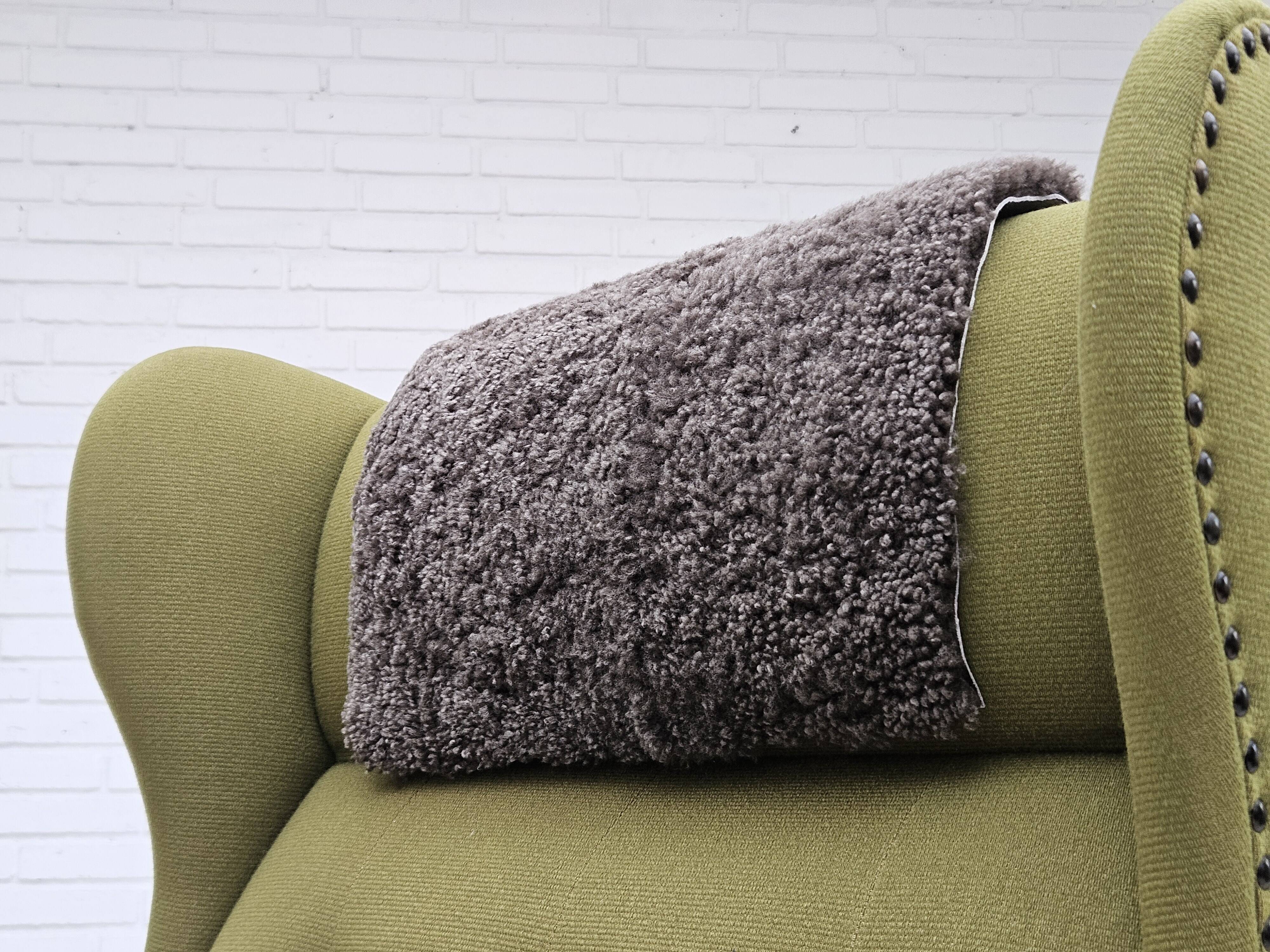 1970s, Danish highback armchair, wool, oak