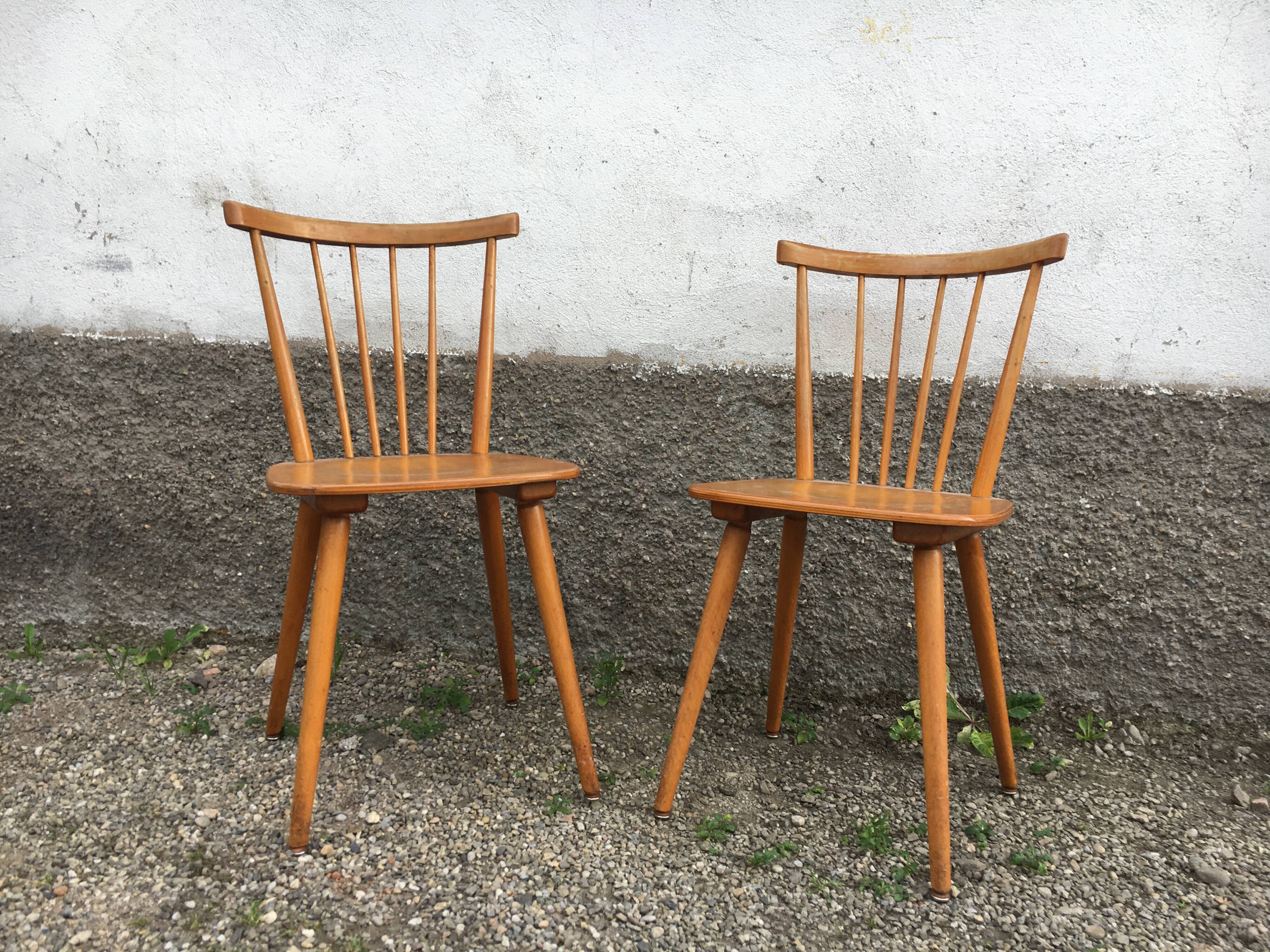 Pair of Scandinavian beech bistro chairs