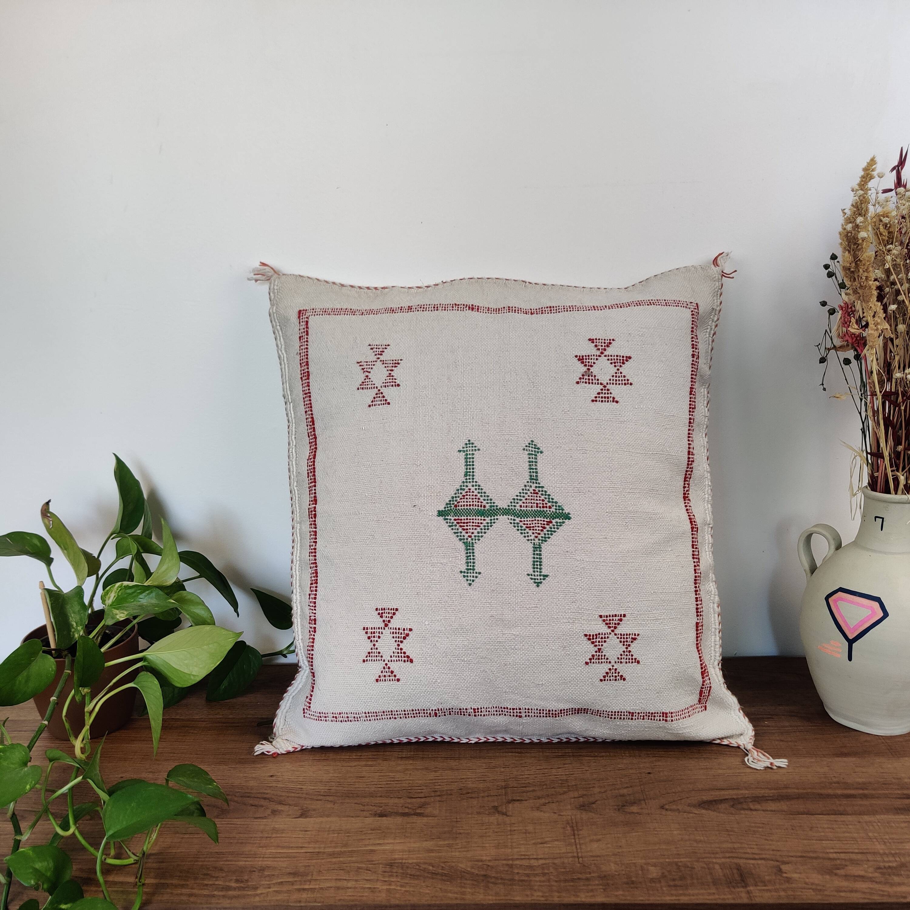 Coussin berbère Sabra Blanc Motifs berbères