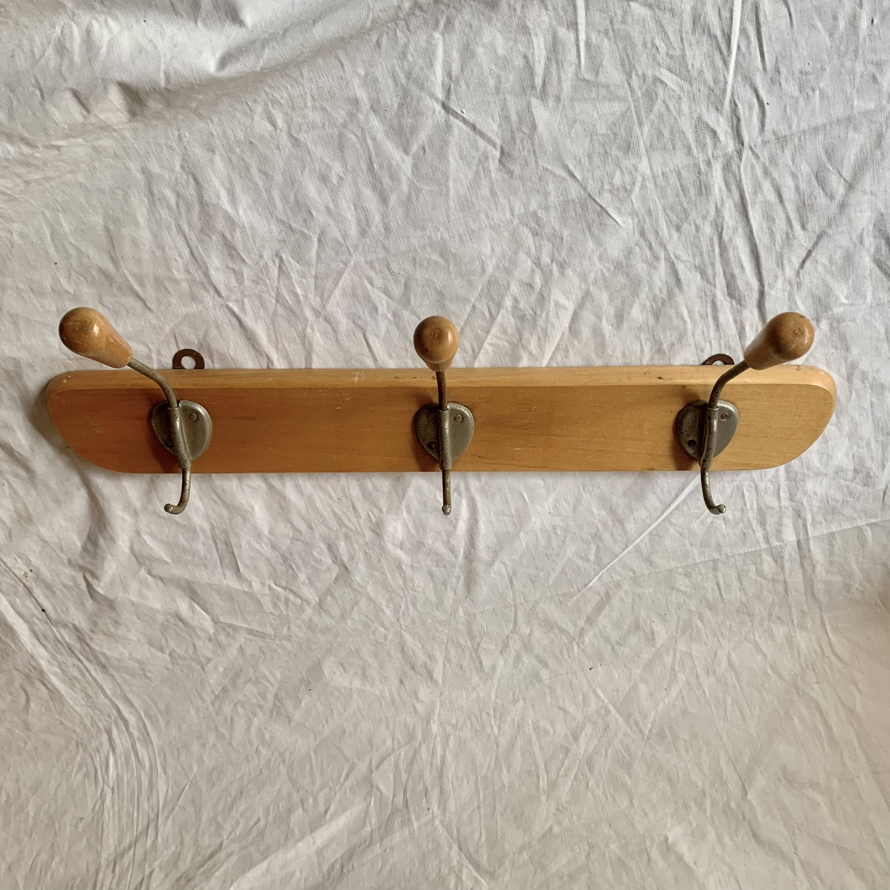 Vintage wooden wall coat rack - 3 hooks